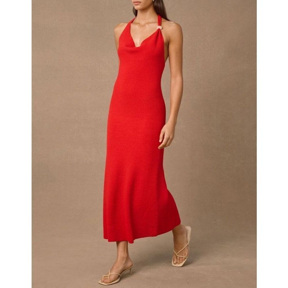 MON RENN Siren Red Cowrie Knit SLEEVELESS MIDI DRESS -MAGENTA PINK size S NWT $2